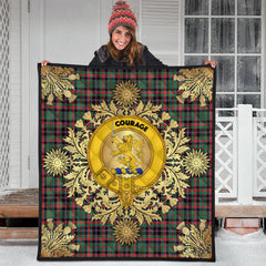 Cumming Hunting Ancient Tartan Crest Premium Quilt - Gold Thistle Style