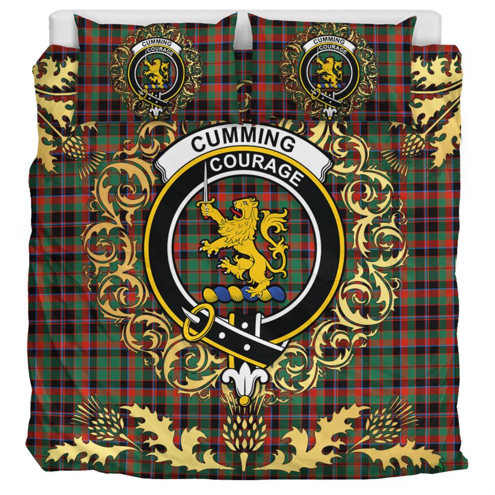 Cumming Hunting Ancient Tartan Crest Bedding Set - Golden Thistle Style