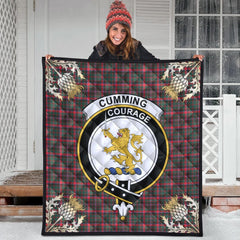 Cumming Hunting Modern Tartan Crest Premium Quilt - Gold Thistle Style