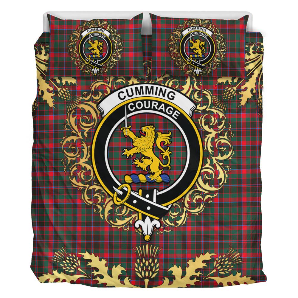 Cumming Hunting Modern Tartan Crest Bedding Set - Golden Thistle Style