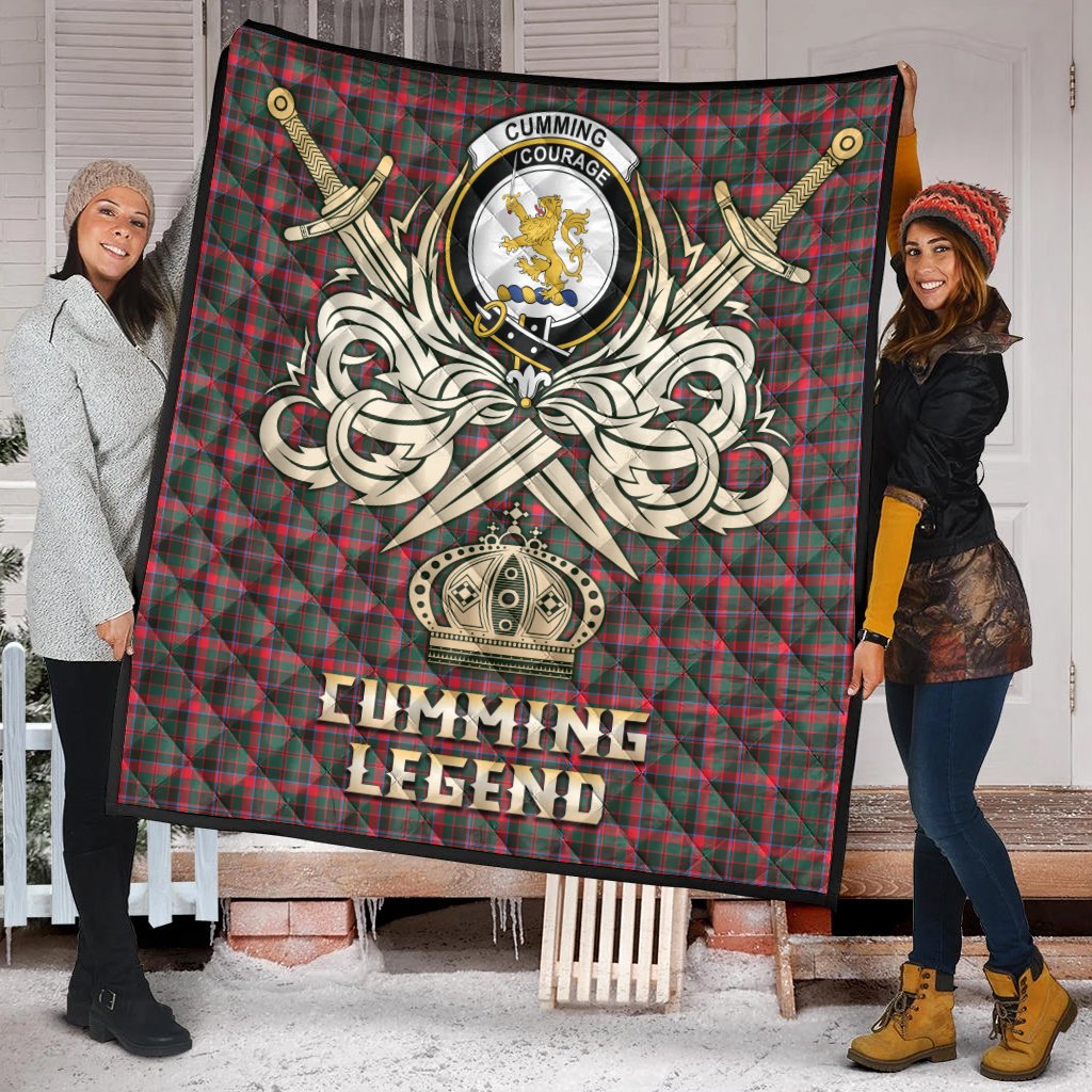 Cumming Hunting Modern Tartan Crest Legend Gold Royal Premium Quilt