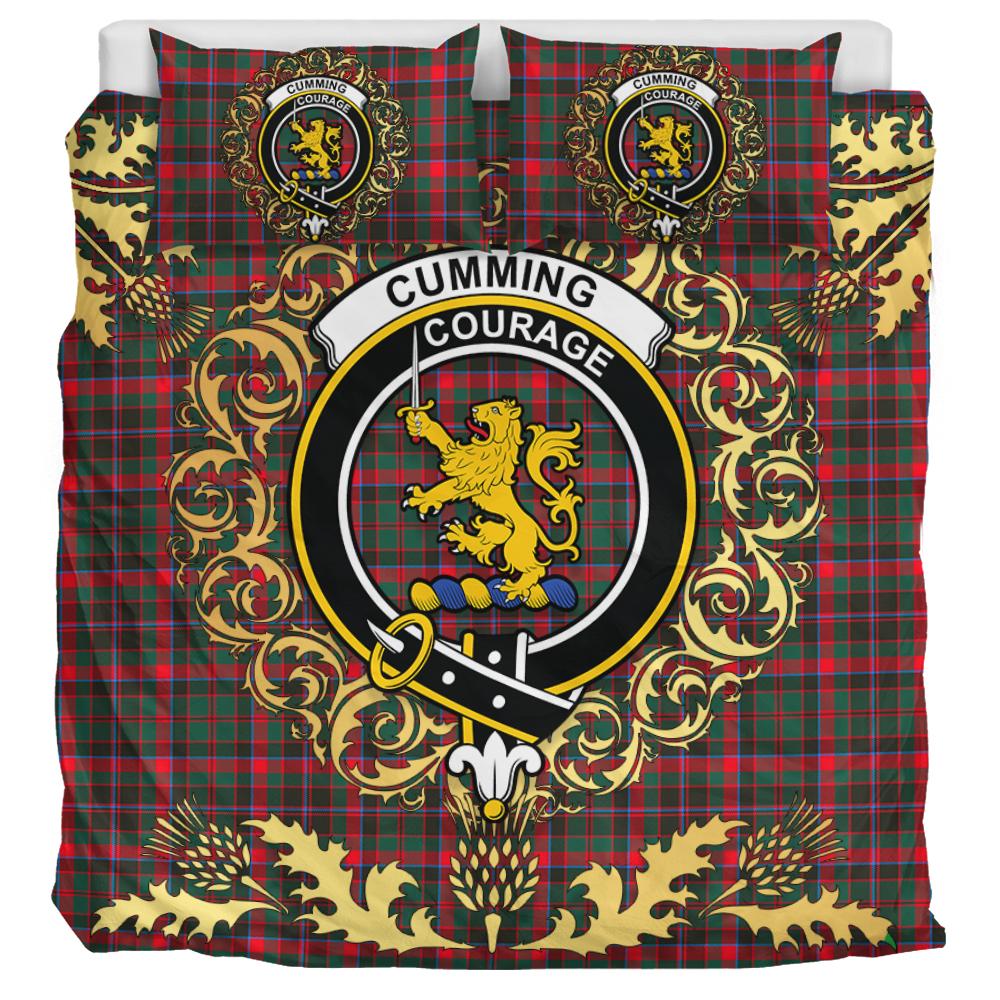 Cumming Hunting Modern Tartan Crest Bedding Set - Golden Thistle Style
