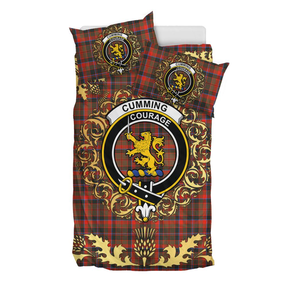Cumming Hunting Weathered Tartan Crest Bedding Set - Golden Thistle Style