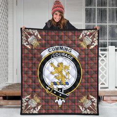 Cumming Hunting Weathered Tartan Crest Premium Quilt - Gold Thistle Style