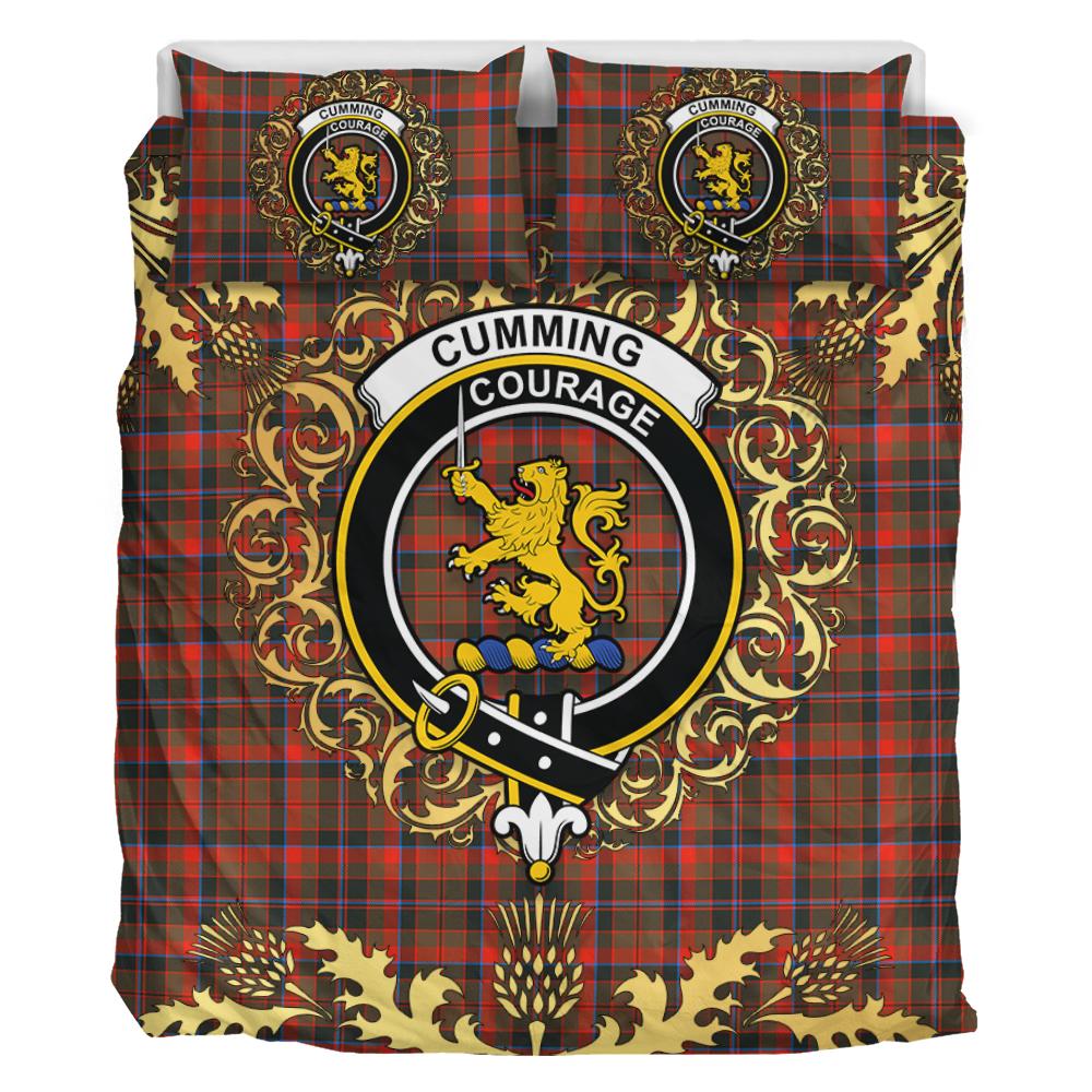 Cumming Hunting Weathered Tartan Crest Bedding Set - Golden Thistle Style