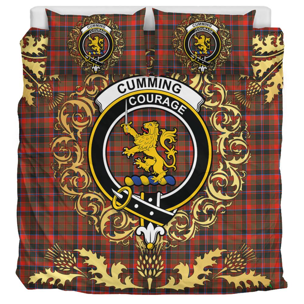 Cumming Hunting Weathered Tartan Crest Bedding Set - Golden Thistle Style