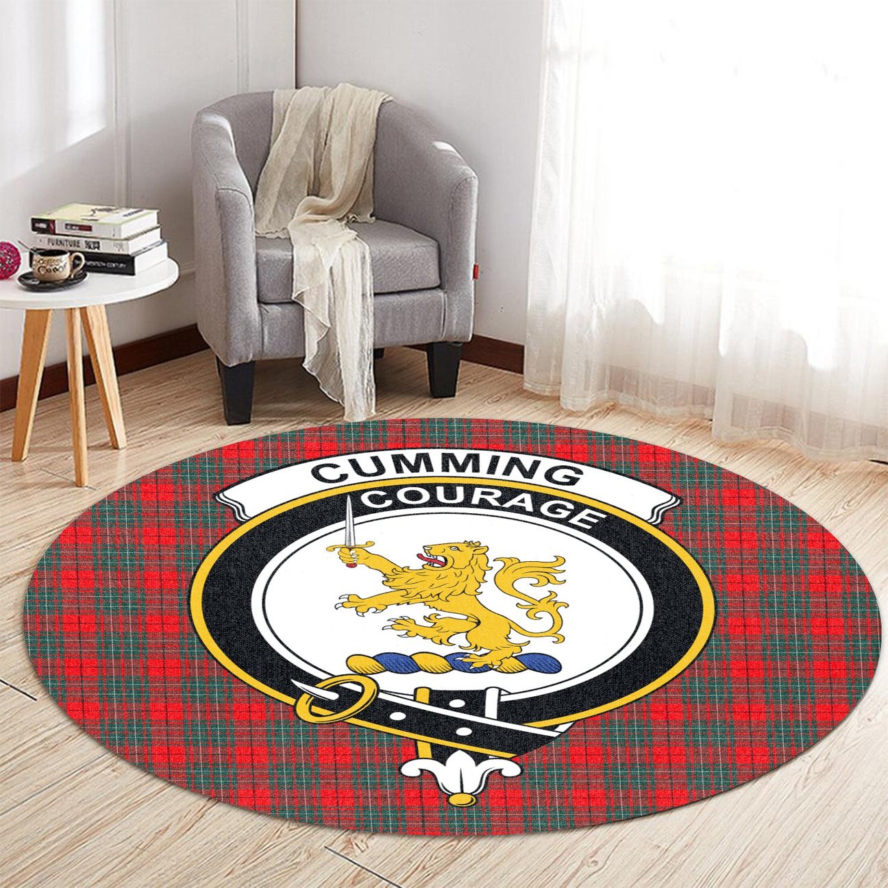 Cumming Modern Tartan Crest Round Rug