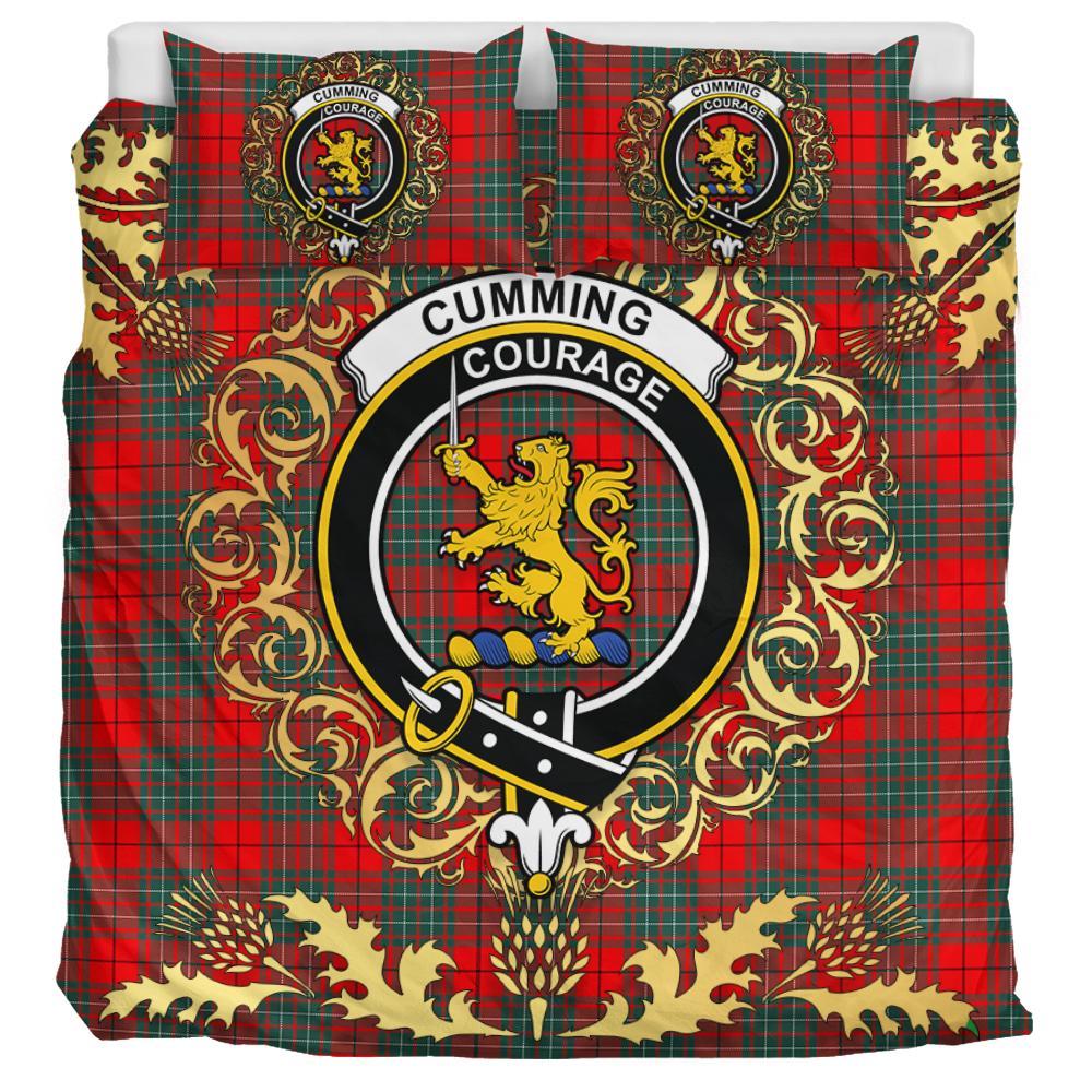 Cumming Modern Tartan Crest Bedding Set - Golden Thistle Style