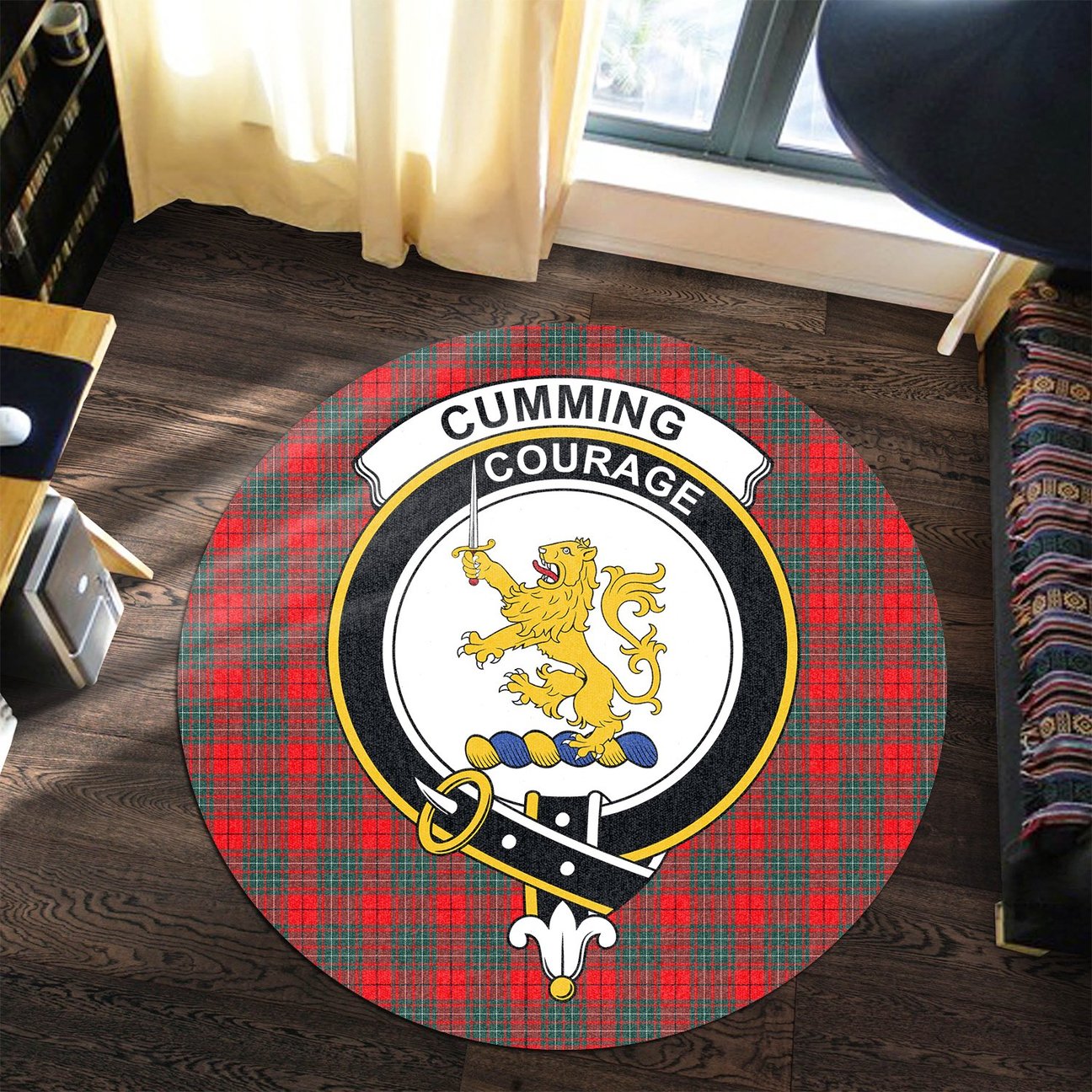 Cumming Modern Tartan Crest Round Rug