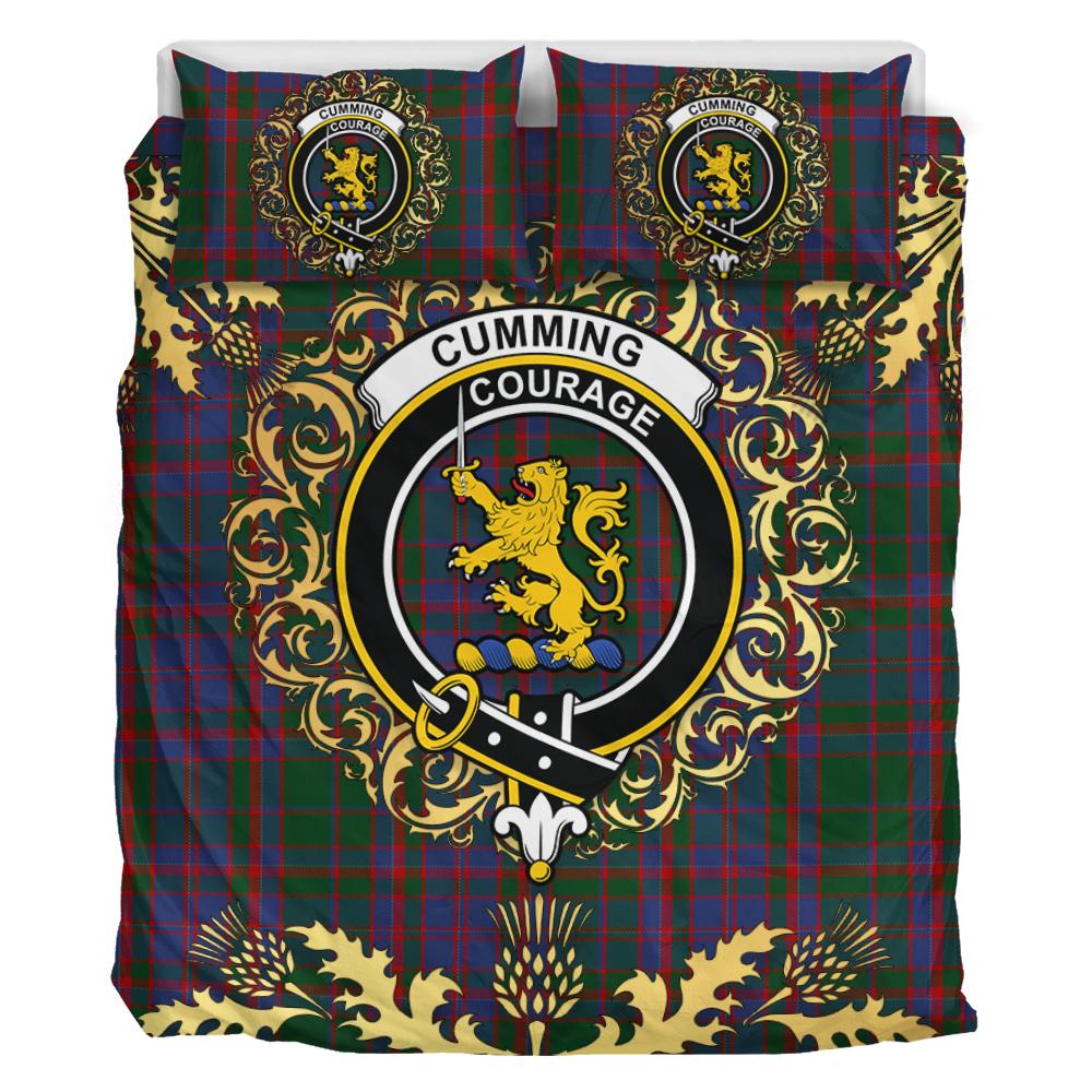 Cumming of Glenorchy Tartan Crest Bedding Set - Golden Thistle Style