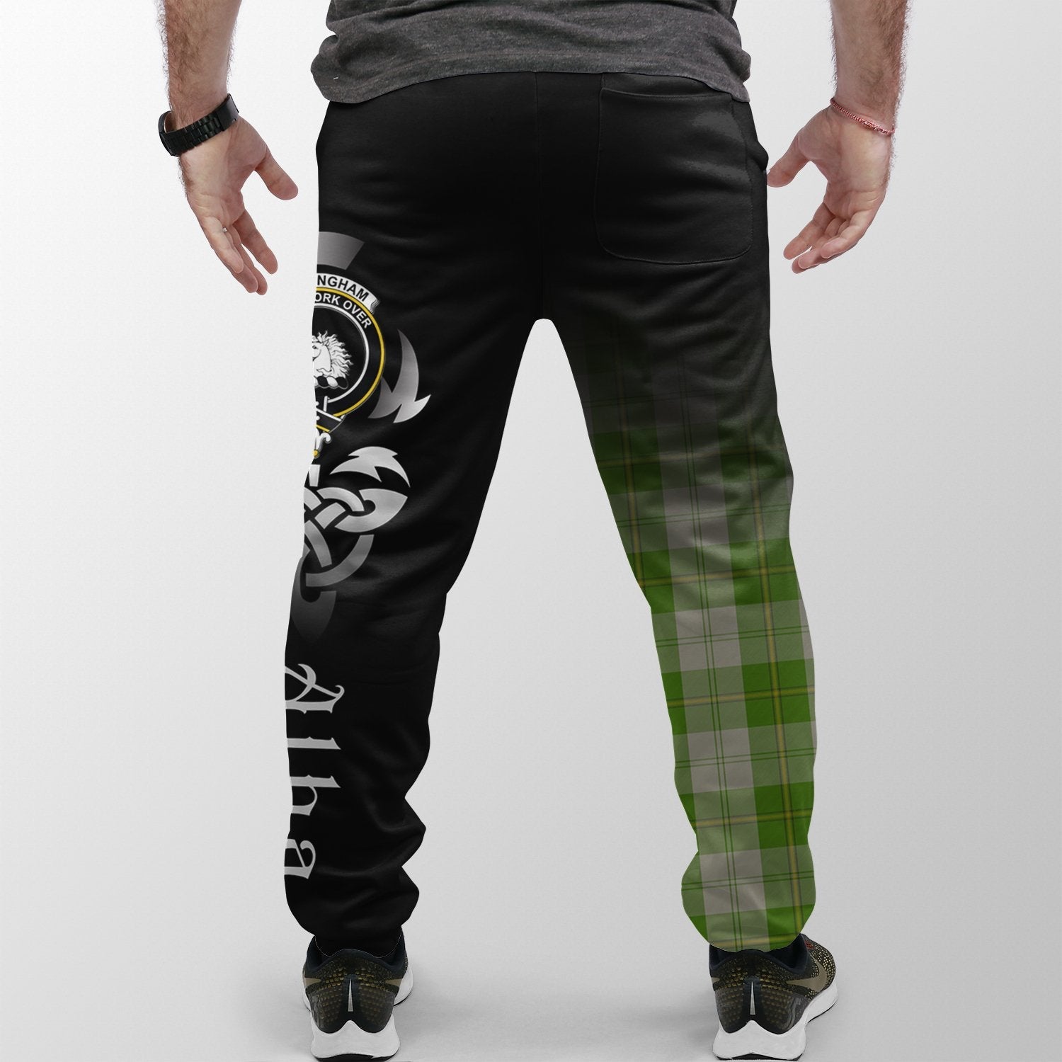 Cunningham Dress Green Dancers Tartan Crest Jogger Sweatpants - Alba Celtic Style