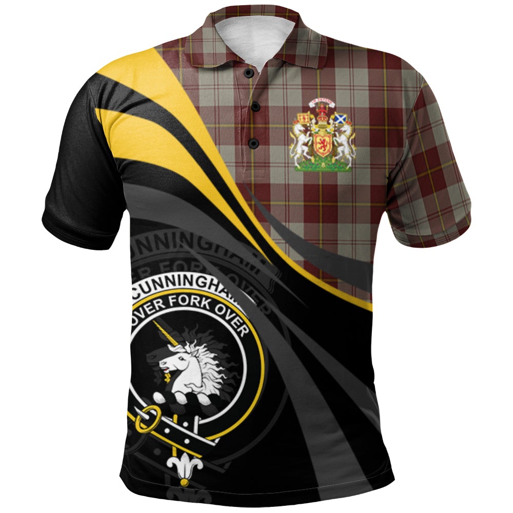 Cunningham Burgundy Dancers Tartan Polo Shirt - Royal Coat Of Arms Style
