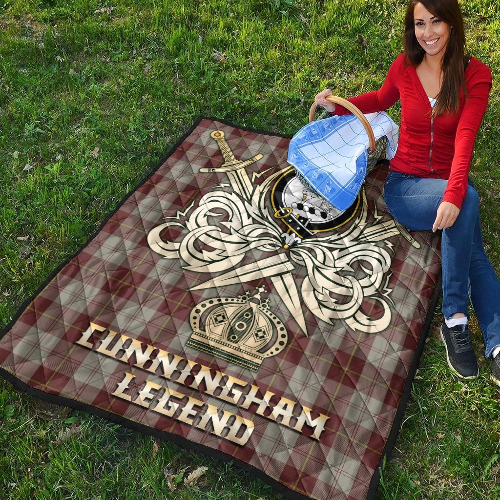 Cunningham Burgundy Dancers Tartan Crest Legend Gold Royal Premium Quilt