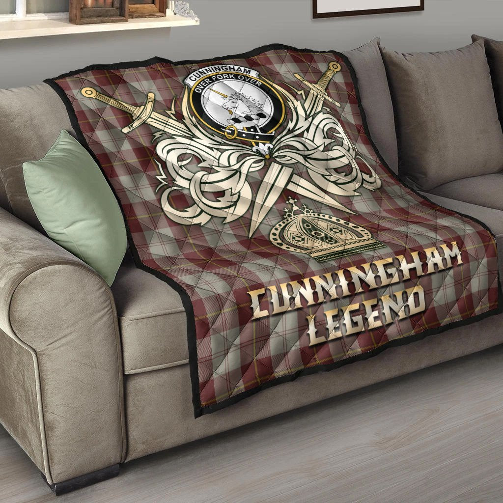 Cunningham Burgundy Dancers Tartan Crest Legend Gold Royal Premium Quilt