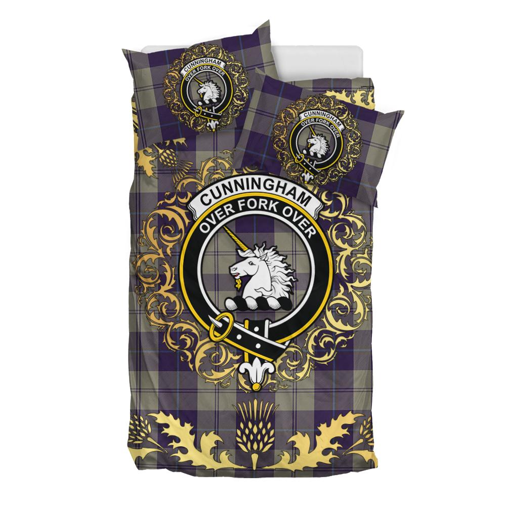 Cunningham Dress Blue Dancers Tartan Crest Bedding Set - Golden Thistle Style