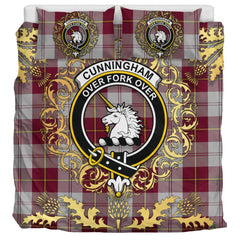 Cunningham Dress Burgundy (Dance) Tartan Crest Bedding Set - Golden Thistle Style