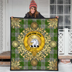 Cunningham Dress Green Dancers Tartan Crest Premium Quilt - Gold Thistle Style
