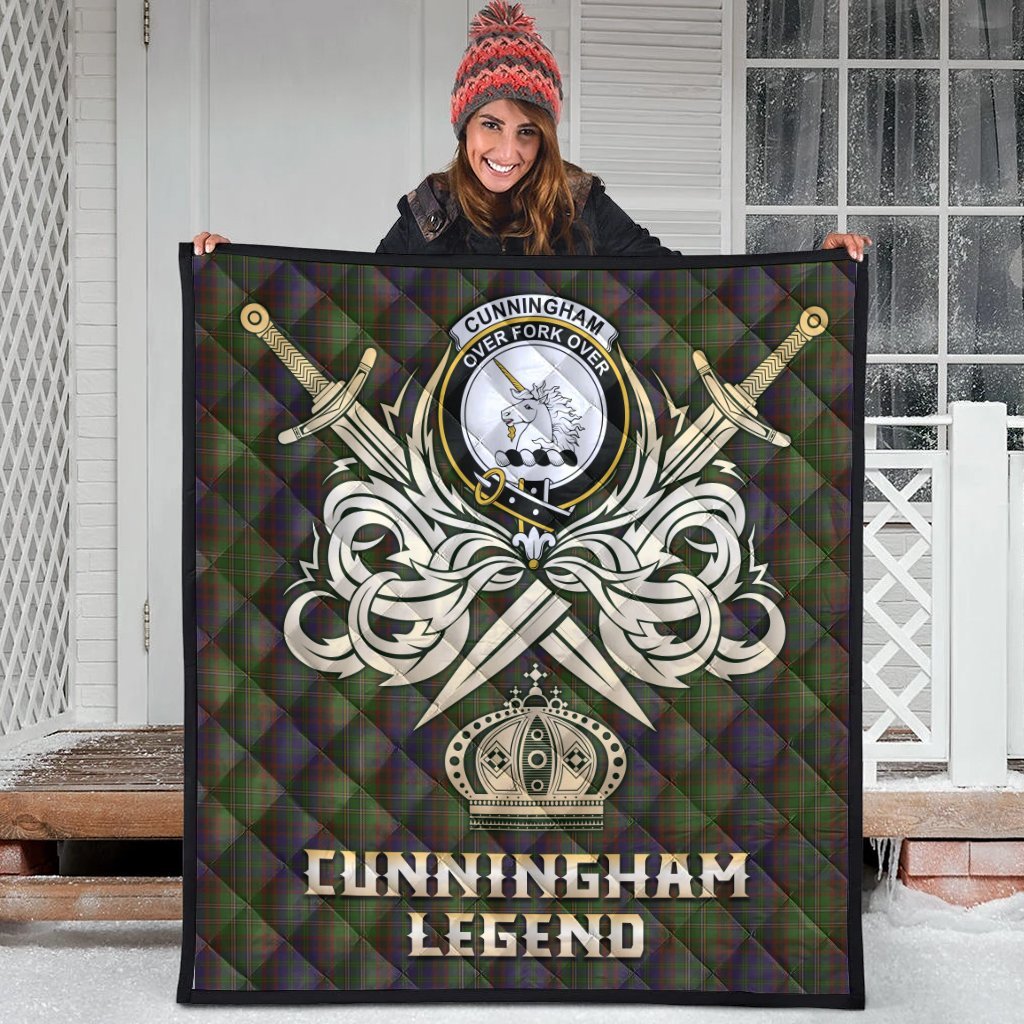 Cunningham Hunting Modern Tartan Crest Legend Gold Royal Premium Quilt