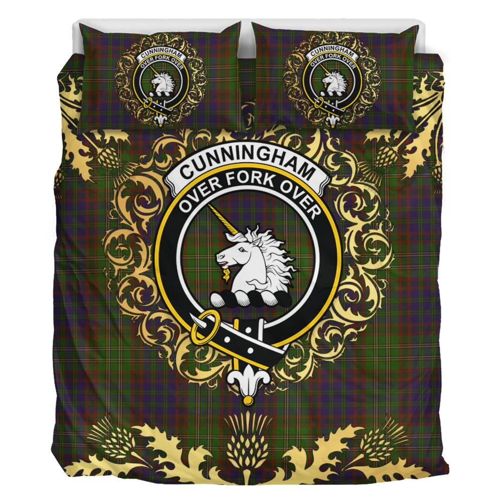 Cunningham Hunting Modern Tartan Crest Bedding Set - Golden Thistle Style