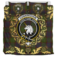 Cunningham Hunting Modern Tartan Crest Bedding Set - Golden Thistle Style