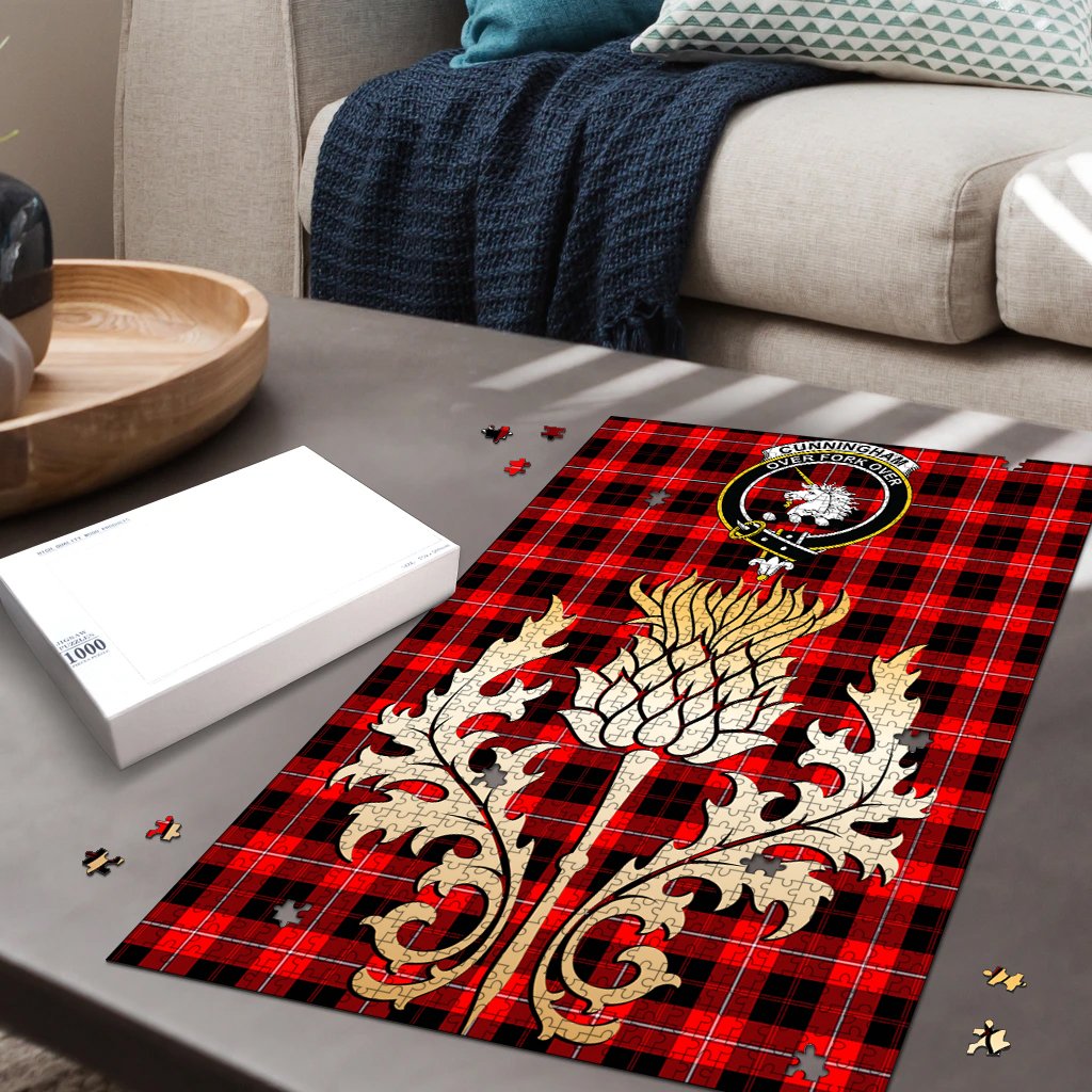 Cunningham Modern Tartan Crest Thistle Jigsaw Puzzles