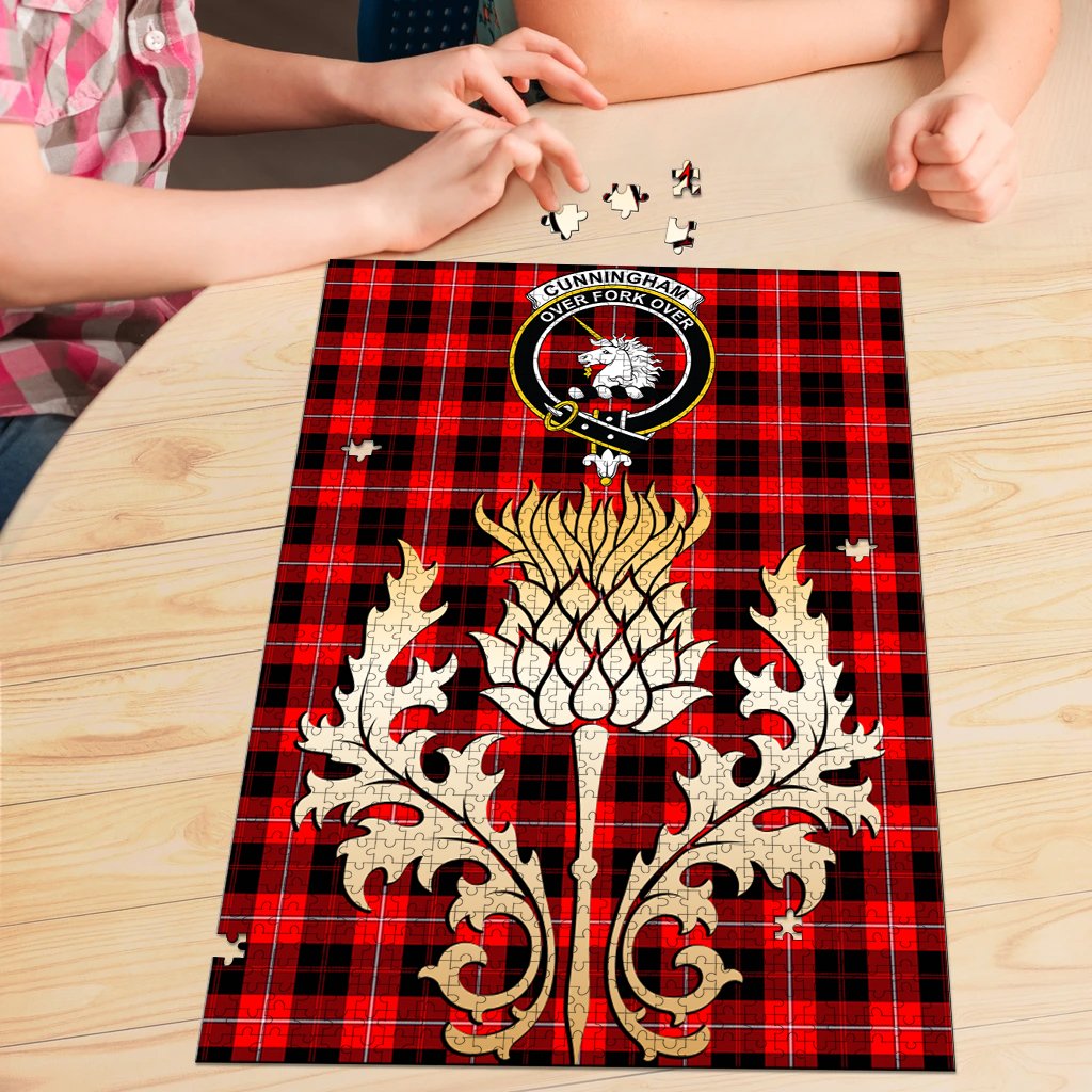 Cunningham Modern Tartan Crest Thistle Jigsaw Puzzles