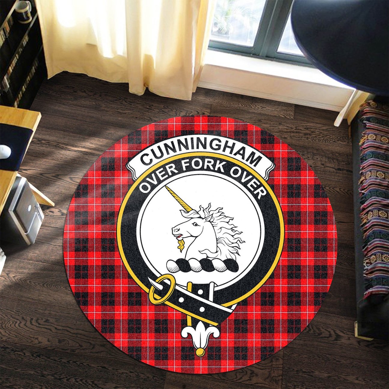 Cunningham Modern Tartan Crest Round Rug