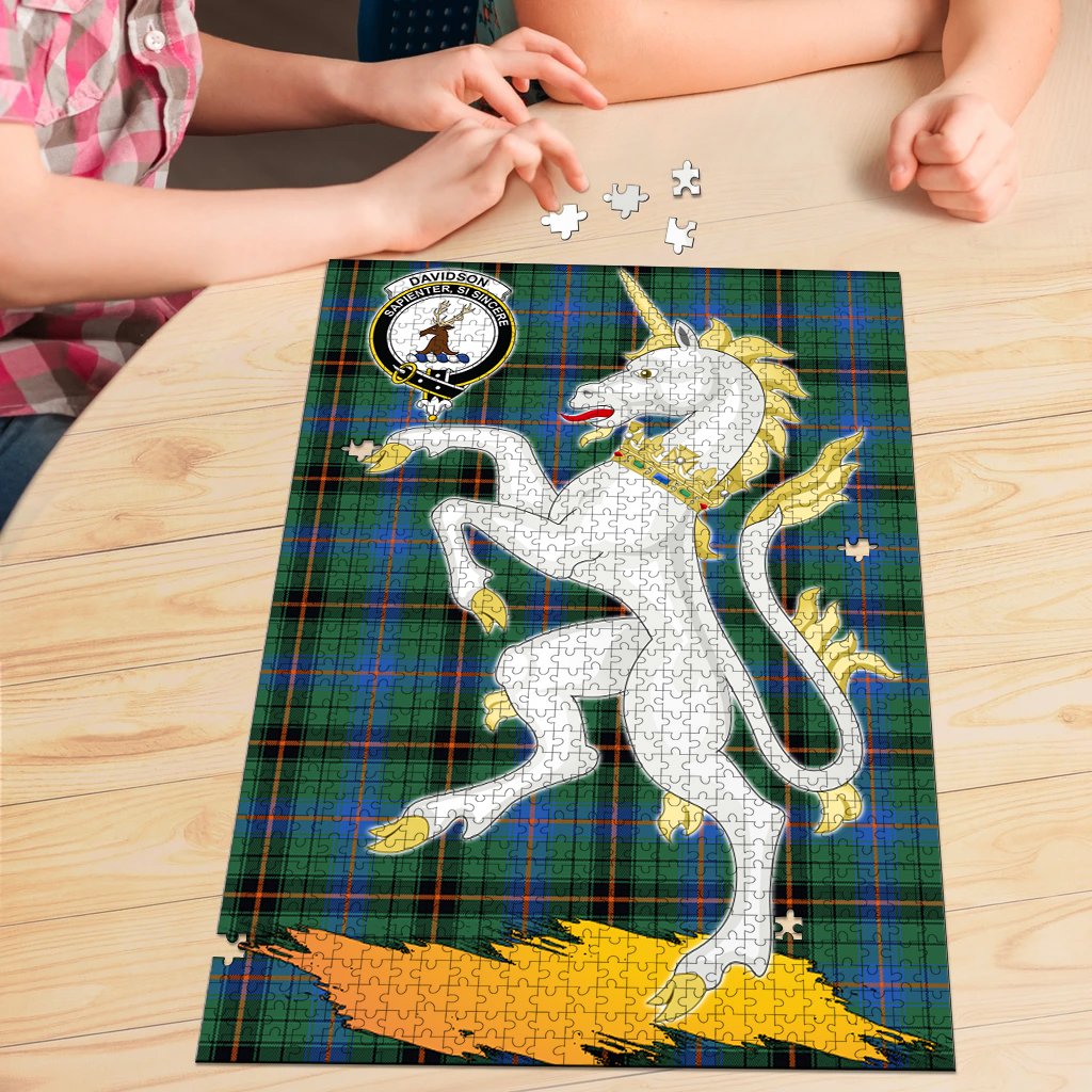 Davidson Ancient Tartan Crest Unicorn Scotland Jigsaw Puzzles