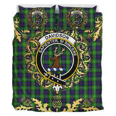 Davidson of Tulloch 02 Tartan Crest Bedding Set - Golden Thistle Style