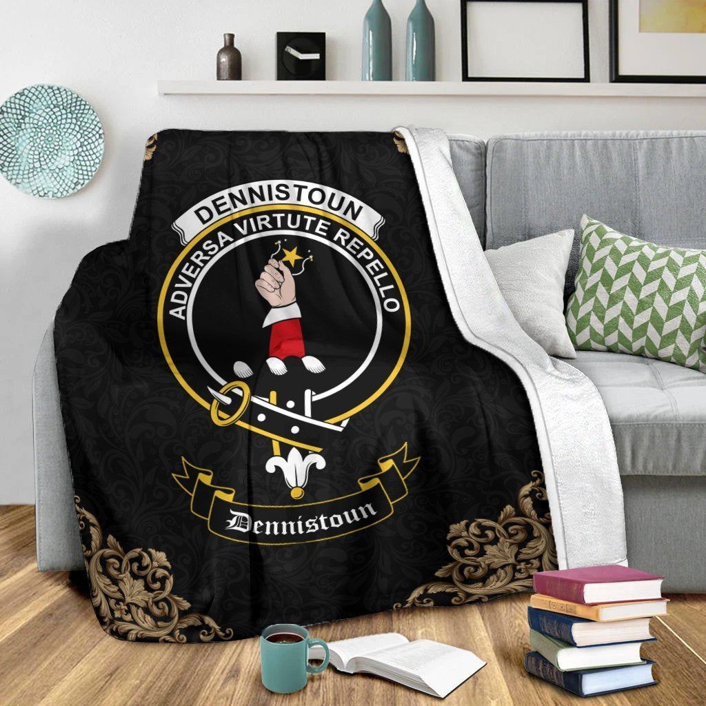 Dennistoun Crest Tartan Premium Blanket Black