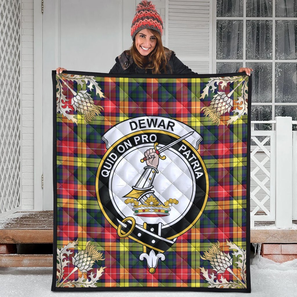 Dewar Tartan Crest Premium Quilt - Gold Thistle Style
