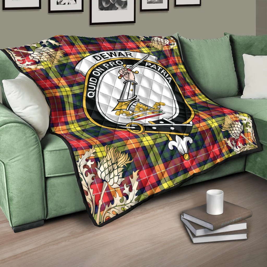 Dewar Tartan Crest Premium Quilt - Gold Thistle Style