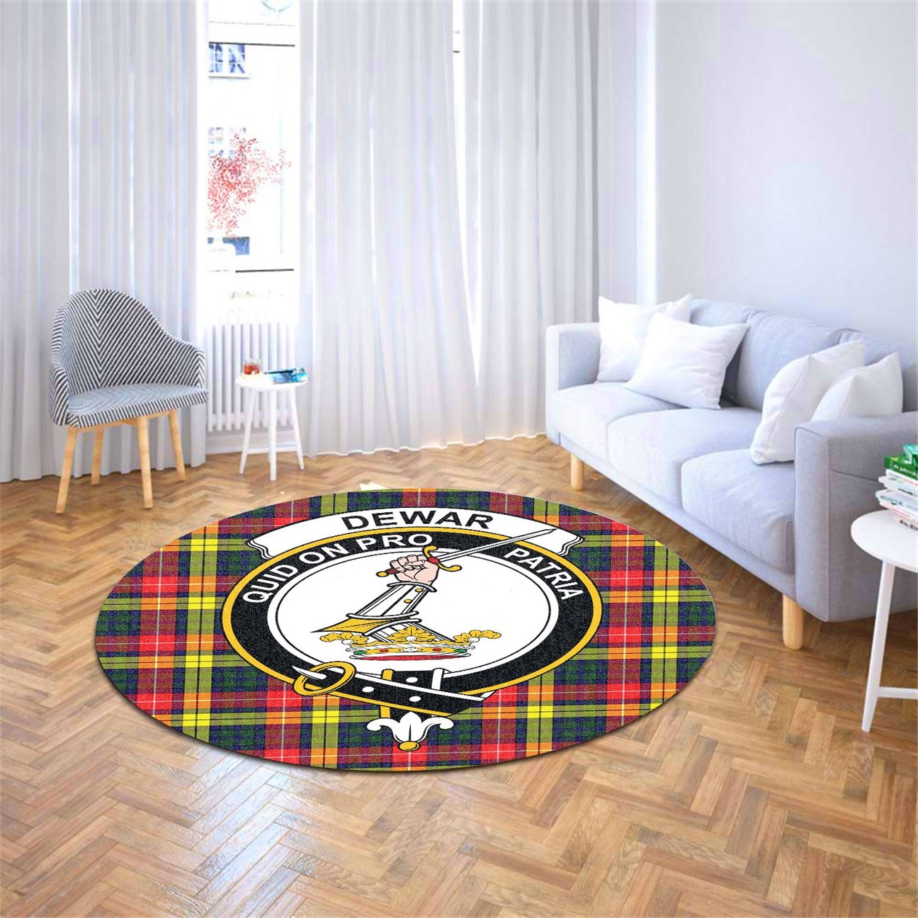 Dewar Tartan Crest Round Rug