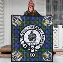Donnachaidh Tartan Crest Premium Quilt - Gold Thistle Style