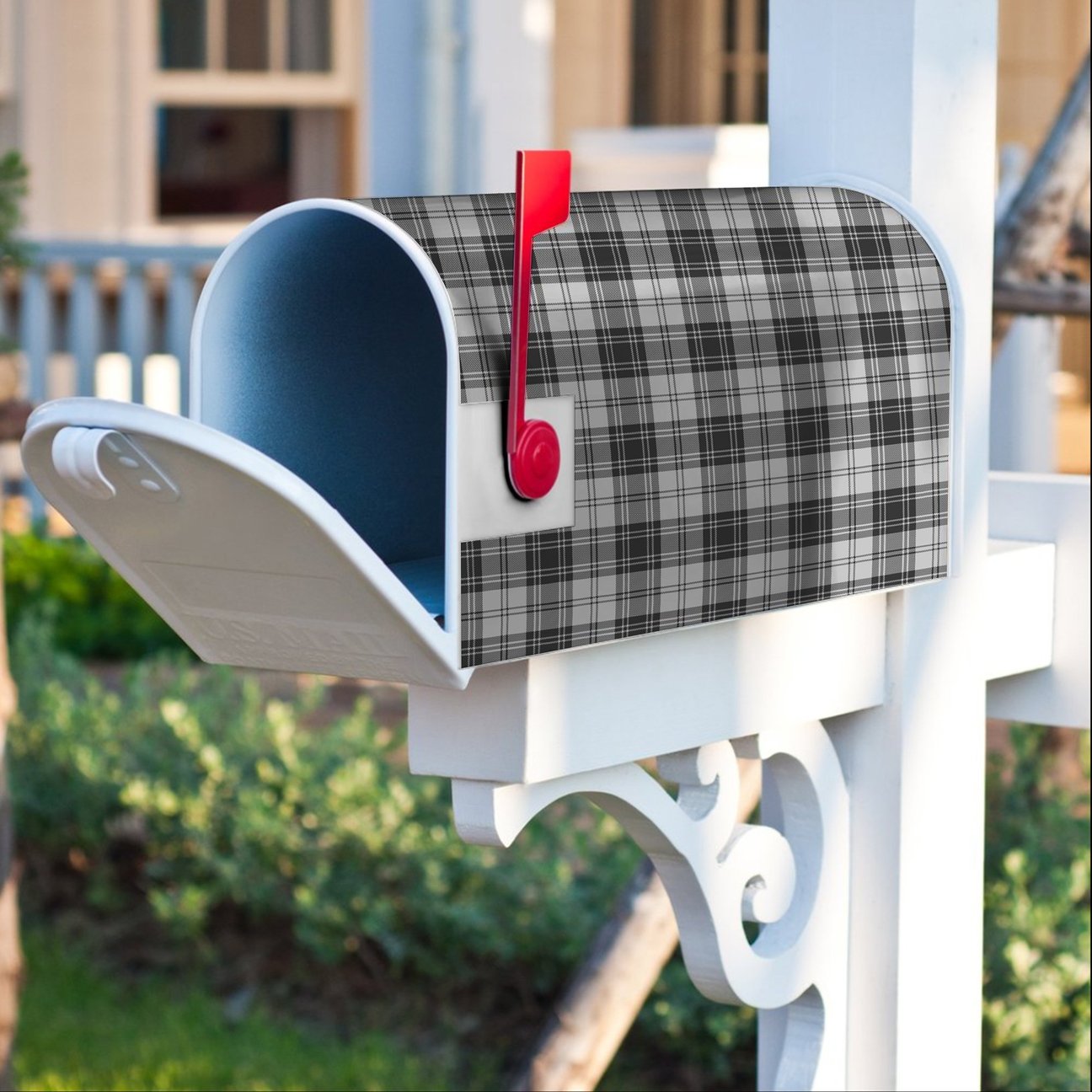 Douglas Grey Modern Tartan Crest Mailbox