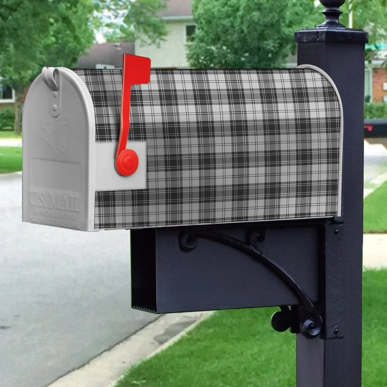 Douglas Grey Modern Tartan Crest Mailbox