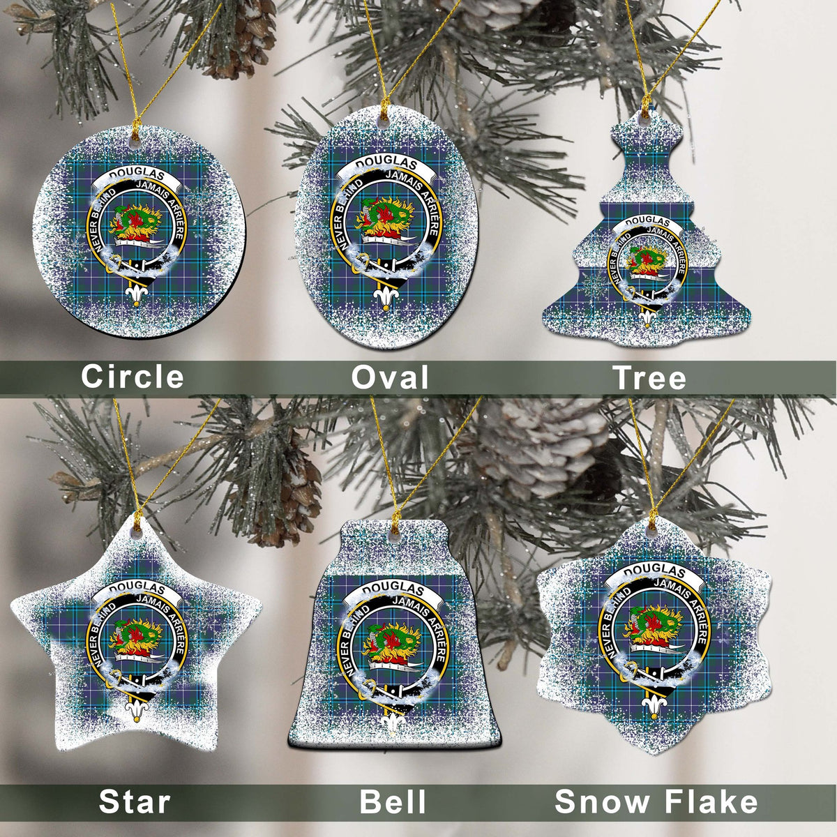 Douglas Tartan Christmas Ceramic Ornament - Snow Style