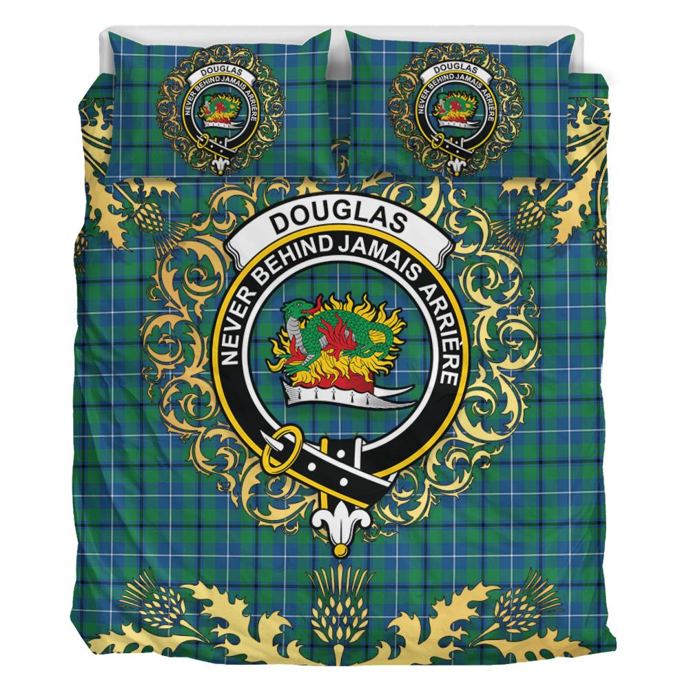 Douglas Ancient Tartan Crest Bedding Set - Golden Thistle Style