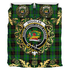 Douglas Black Tartan Crest Bedding Set - Golden Thistle Style