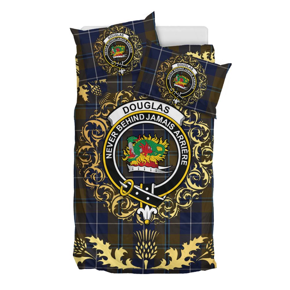 Douglas Brown Tartan Crest Bedding Set - Golden Thistle Style