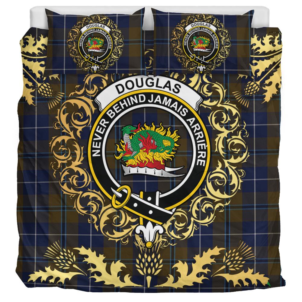 Douglas Brown Tartan Crest Bedding Set - Golden Thistle Style