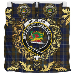Douglas Brown Tartan Crest Bedding Set - Golden Thistle Style