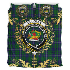 Douglas Green Tartan Crest Bedding Set - Golden Thistle Style