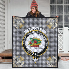 Douglas Grey Modern Tartan Crest Premium Quilt - Gold Thistle Style