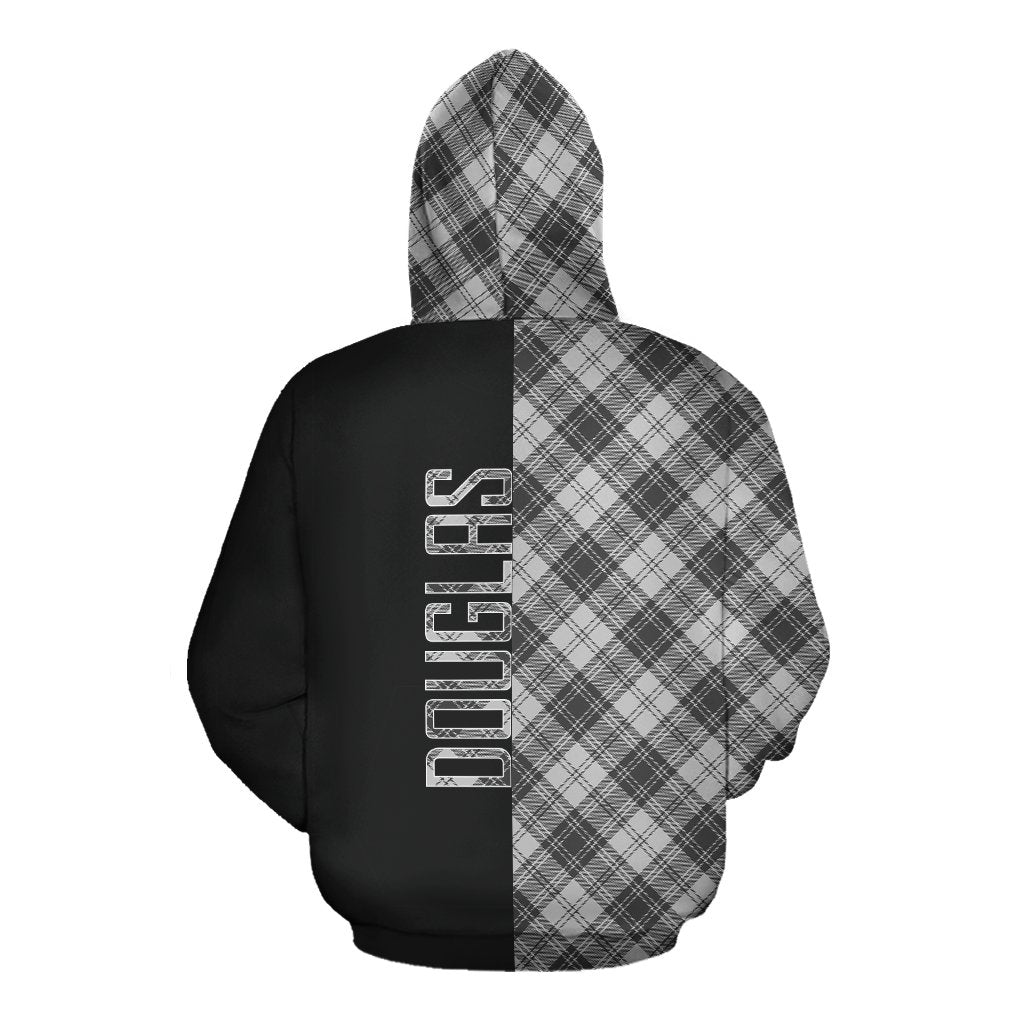 Douglas Grey Modern Tartan Hoodie Half of Me - Cross Style