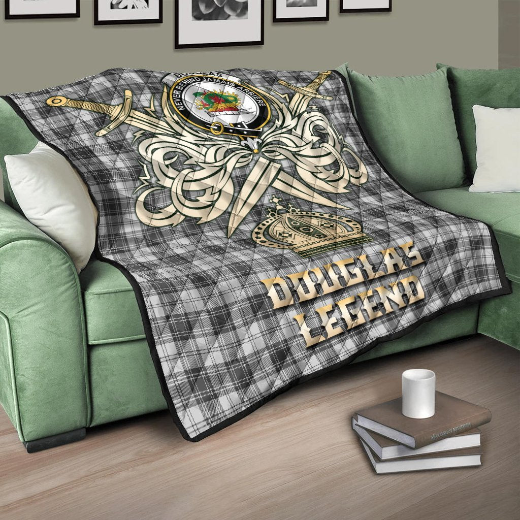 Douglas Grey Modern Tartan Crest Legend Gold Royal Premium Quilt