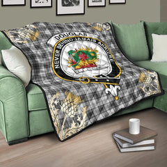 Douglas Grey Modern Tartan Crest Premium Quilt - Gold Thistle Style