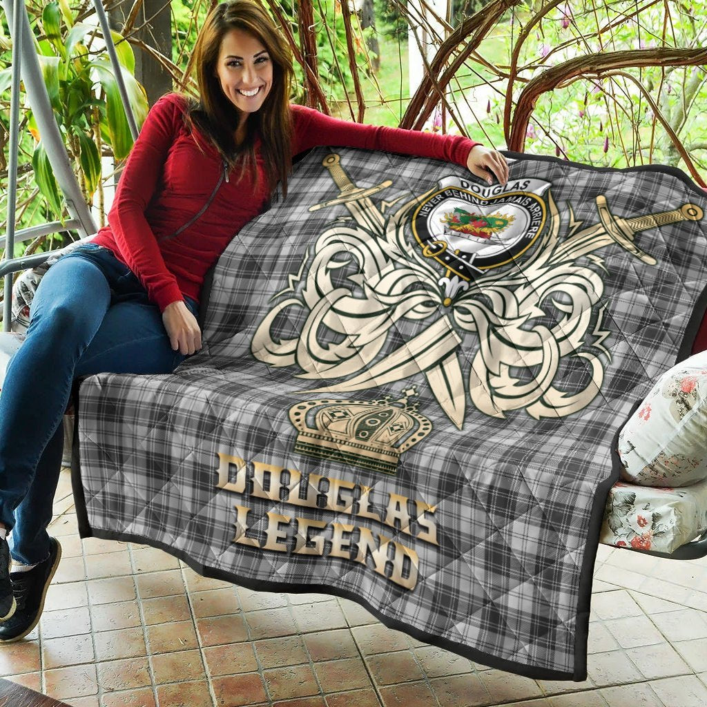 Douglas Grey Modern Tartan Crest Legend Gold Royal Premium Quilt