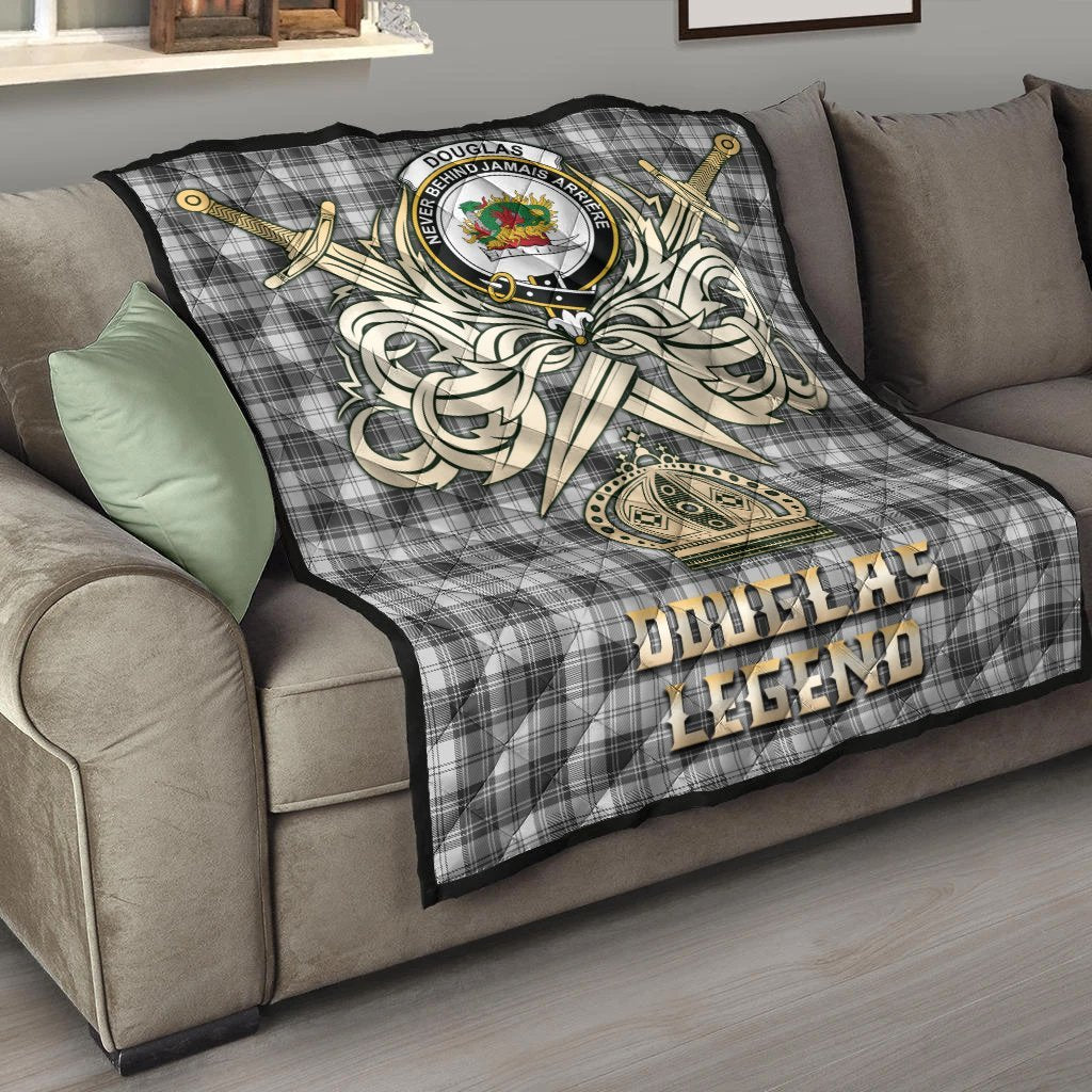 Douglas Grey Modern Tartan Crest Legend Gold Royal Premium Quilt