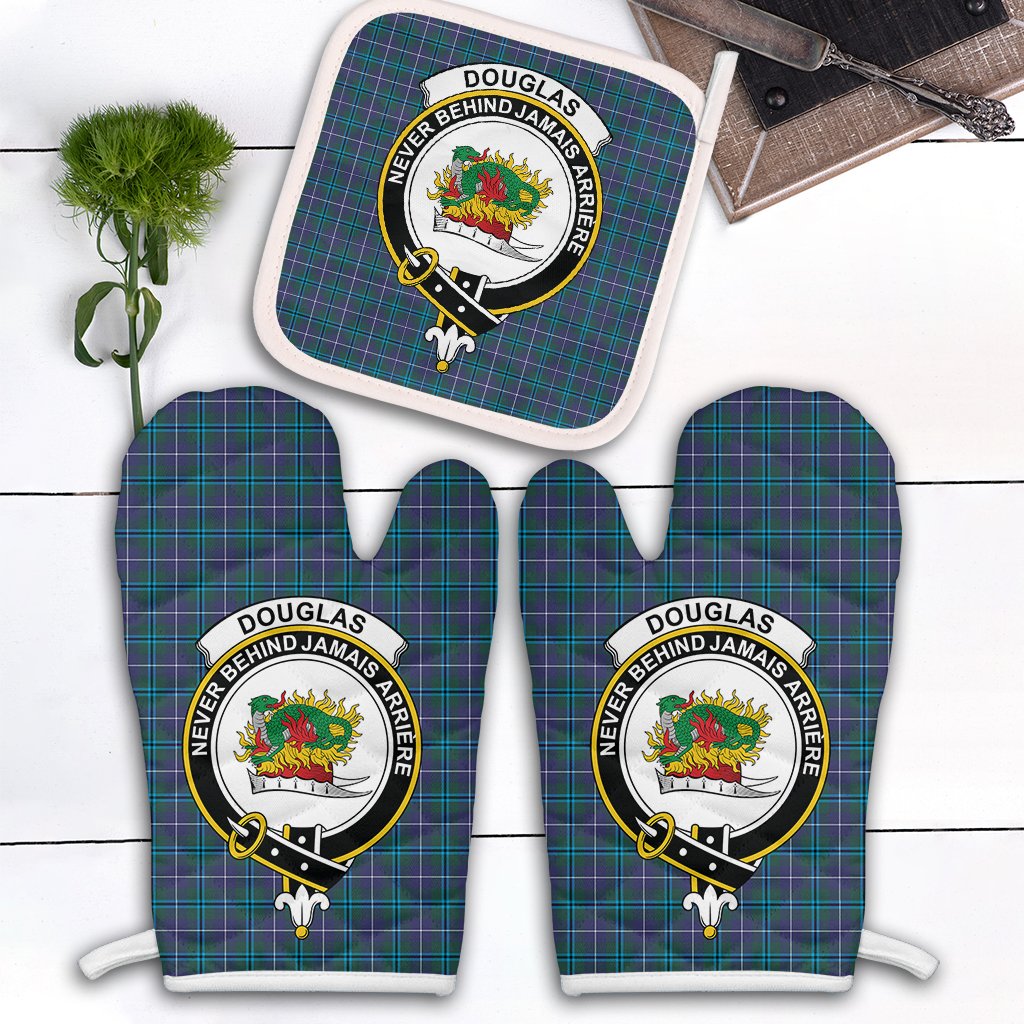 Douglas Modern Tartan Crest Oven Mitt And Pot Holder (2 Oven Mitts + 1 Pot Holder)